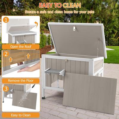 Show full view: Petscosset Insulated Outdoor Wooden Cat House with Escape Door, Gray, 31-in slide 6 of 12