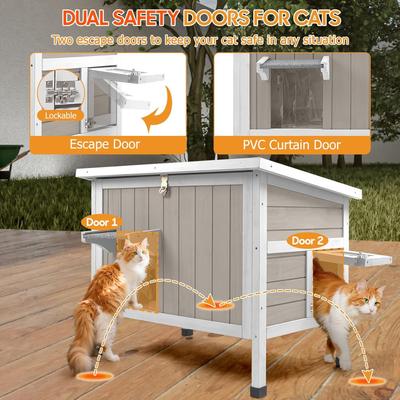 Show full view: Petscosset Insulated Outdoor Wooden Cat House with Escape Door, Gray, 31-in slide 4 of 12