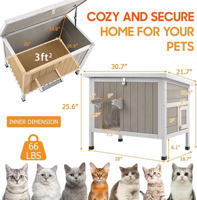 Show full view: Petscosset Insulated Outdoor Wooden Cat House with Escape Door, Gray, 31-in slide 2 of 12