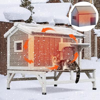 Show full view: Petscosset Insulated Outdoor Cat House with Raised Base & Openable Roof, Gray, 28.7 x 25.6 x 26.3-in slide 9 of 12