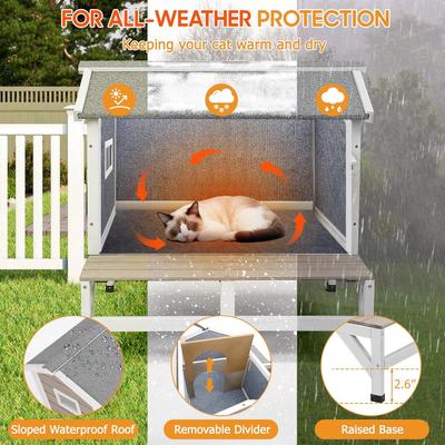 Show full view: Petscosset Insulated Outdoor Cat House with Raised Base & Openable Roof, Gray, 28.7 x 25.6 x 26.3-in slide 6 of 12