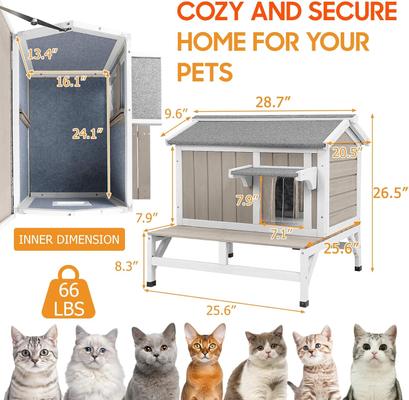 Show full view: Petscosset Insulated Outdoor Cat House with Raised Base & Openable Roof, Gray, 28.7 x 25.6 x 26.3-in slide 2 of 12