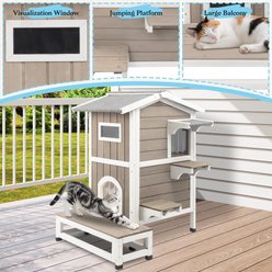 Petscosset Outdoor Two-Story Cat House with Raised Base, Gray, 22.8 x 31 x 35.4-in slide 2 of 9