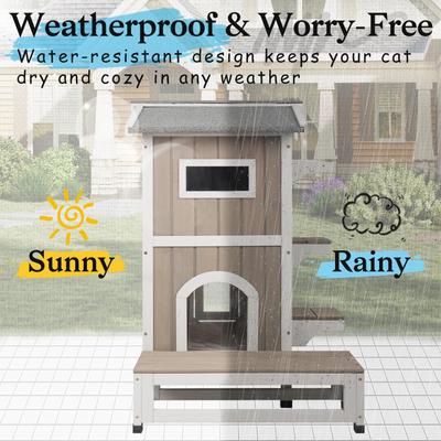 Show full view: Petscosset Outdoor Two-Story Cat House with Raised Base, Gray, 22.8 x 31 x 35.4-in slide 6 of 9