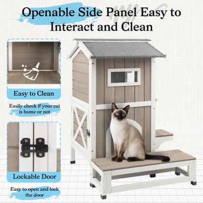 Show full view: Petscosset Outdoor Two-Story Cat House with Raised Base, Gray, 22.8 x 31 x 35.4-in slide 5 of 9