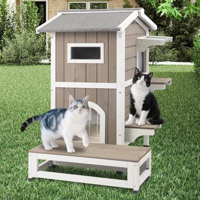 Show full view: Petscosset Outdoor Two-Story Cat House with Raised Base, Gray, 22.8 x 31 x 35.4-in slide 9 of 9