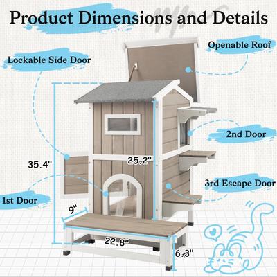 Show full view: Petscosset Outdoor Two-Story Cat House with Raised Base, Gray, 22.8 x 31 x 35.4-in slide 4 of 9