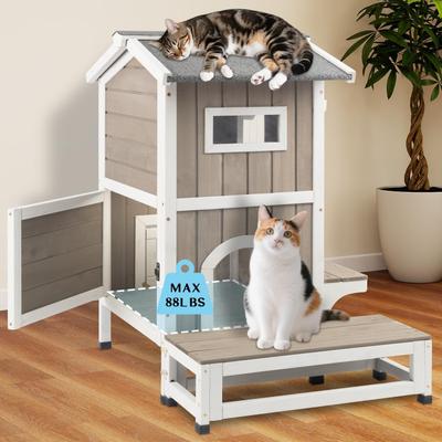 Show full view: Petscosset Outdoor Two-Story Cat House with Raised Base, Gray, 22.8 x 31 x 35.4-in slide 3 of 9