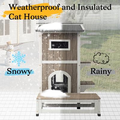 Show full view: Petscosset Insulated Outdoor Two-Story Cat House with Raised Base, Gray, 22.8 x 31 x 35.4-in slide 9 of 10