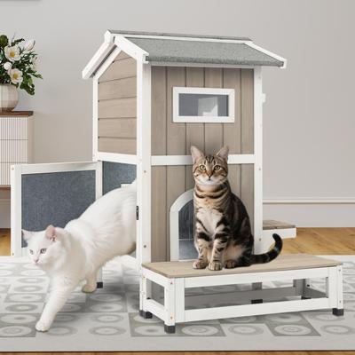 Show full view: Petscosset Insulated Outdoor Two-Story Cat House with Raised Base, Gray, 22.8 x 31 x 35.4-in slide 5 of 10