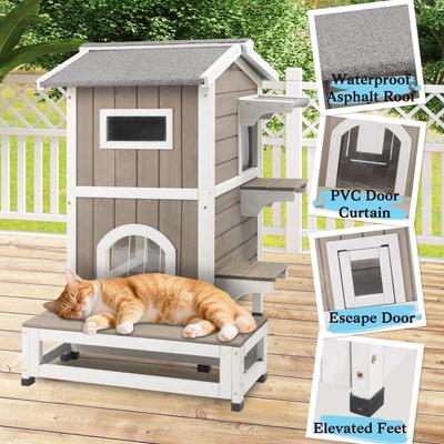 Show full view: Petscosset Outdoor Two-Story Cat House with Raised Base, Gray, 22.8 x 31 x 35.4-in slide 2 of 9