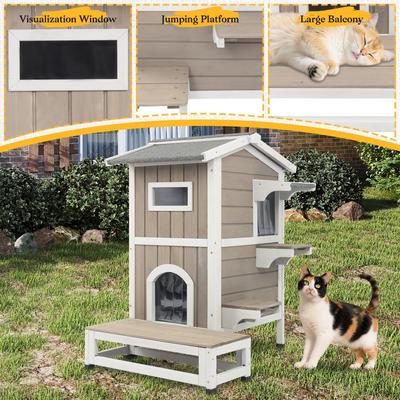Show full view: Petscosset Insulated Outdoor Two-Story Cat House with Raised Base, Gray, 22.8 x 31 x 35.4-in slide 6 of 10
