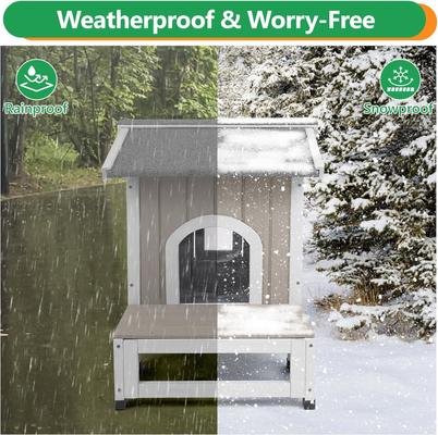 Show full view: Petscosset Insulated Outdoor Cat House with Raised Base, Gray, 19.3 x 30 x 23.6-in slide 7 of 9