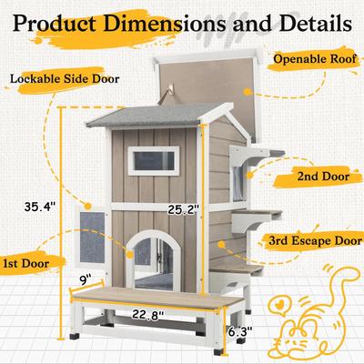Show full view: Petscosset Insulated Outdoor Two-Story Cat House with Raised Base, Gray, 22.8 x 31 x 35.4-in slide 2 of 10