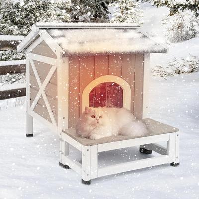 Show full view: Petscosset Insulated Outdoor Cat House with Raised Base, Gray, 19.3 x 30 x 23.6-in slide 6 of 9