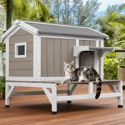 Petscosset Outdoor Cat House with Raised Base & Openable Roof, Gray, 28.7 x 25.6 x 26.3-in slide 2 of 9