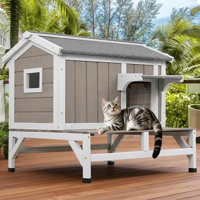 Show full view: Petscosset Outdoor Cat House with Raised Base & Openable Roof, Gray, 28.7 x 25.6 x 26.3-in slide 9 of 9