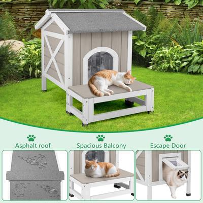 Show full view: Petscosset Insulated Outdoor Cat House with Raised Base, Gray, 19.3 x 30 x 23.6-in slide 5 of 9