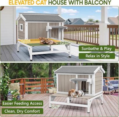 Show full view: Petscosset Outdoor Cat House with Raised Base & Openable Roof, Gray, 28.7 x 25.6 x 26.3-in slide 4 of 9