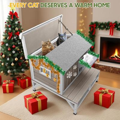 Show full view: Petscosset Outdoor Cat House with Raised Base & Openable Roof, Gray, 28.7 x 25.6 x 26.3-in slide 8 of 9