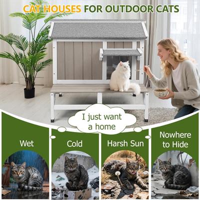 Show full view: Petscosset Outdoor Cat House with Raised Base & Openable Roof, Gray, 28.7 x 25.6 x 26.3-in slide 3 of 9
