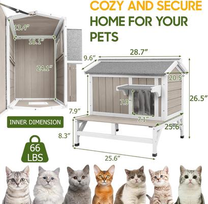Show full view: Petscosset Outdoor Cat House with Raised Base & Openable Roof, Gray, 28.7 x 25.6 x 26.3-in slide 2 of 9