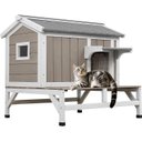 Petscosset Outdoor Cat House with Raised Base & Openable Roof, Gray, 28.7 x 25.6 x 26.3-in