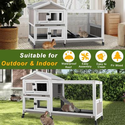 Show full view: Petscosset 60-in Wooden Indoor Small Pet Hutch with Wheels, Gray, 60.2 x 22.1 x 35-in slide 8 of 8