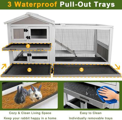 Show full view: Petscosset 60-in Wooden Indoor Small Pet Hutch with Wheels, Gray, 60.2 x 22.1 x 35-in slide 4 of 8