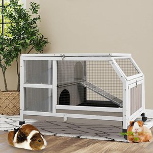 Petscosset 36-in Wooden Small Pet Hutch with Wheels, Gray, 36.22 x 20.87 x 24.4-in