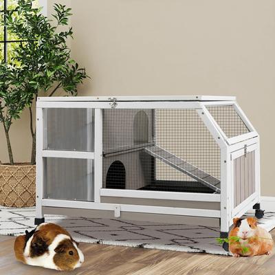 Show full view: Petscosset 36-in Wooden Small Pet Hutch with Wheels, Gray, 36.22 x 20.87 x 24.4-in slide 7 of 7