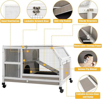 Show full view: Petscosset 36-in Wooden Small Pet Hutch with Wheels, Gray, 36.22 x 20.87 x 24.4-in slide 6 of 7