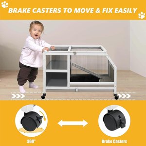 Petscosset 36-in Wooden Small Pet Hutch with Wheels, Gray, 36.22 x 20.87 x 24.4-in