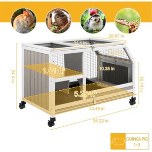 Petscosset 36-in Wooden Small Pet Hutch with Wheels, Gray, 36.22 x 20.87 x 24.4-in