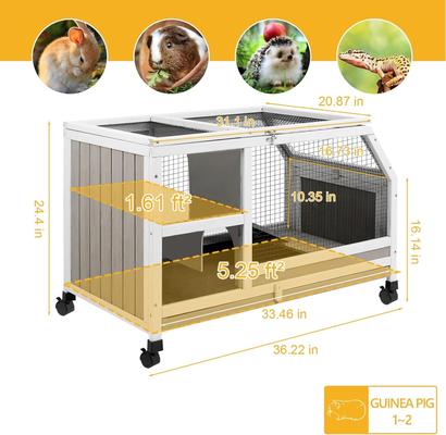 Show full view: Petscosset 36-in Wooden Small Pet Hutch with Wheels, Gray, 36.22 x 20.87 x 24.4-in slide 2 of 7