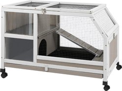 Petscosset 36-in Wooden Small Pet Hutch with Wheels, Gray, 36.22 x 20.87 x 24.4-in
