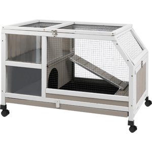 Petscosset 36-in Wooden Small Pet Hutch with Wheels, Gray, 36.22 x 20.87 x 24.4-in
