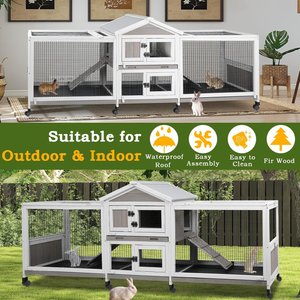 Petscosset 93-in Wooden Indoor Small Pet Hutch with Double Run, Gray, 93 x 22.1 x 35-in