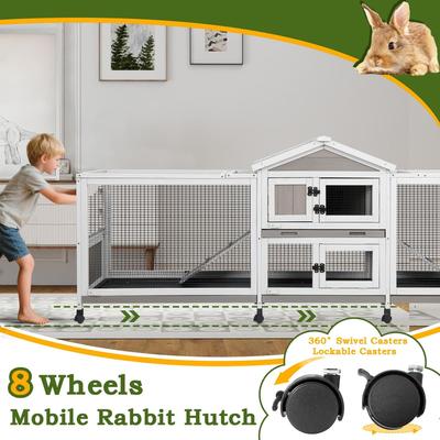 Show full view: Petscosset 93-in Wooden Indoor Small Pet Hutch with Double Run, Gray, 93 x 22.1 x 35-in slide 7 of 8