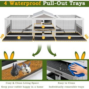 Petscosset 93-in Wooden Indoor Small Pet Hutch with Double Run, Gray, 93 x 22.1 x 35-in