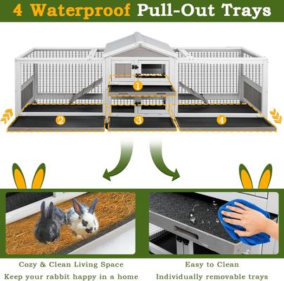 Show full view: Petscosset 93-in Wooden Indoor Small Pet Hutch with Double Run, Gray, 93 x 22.1 x 35-in slide 3 of 8