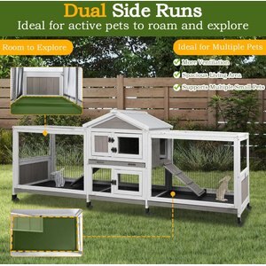 Petscosset 93-in Wooden Indoor Small Pet Hutch with Double Run, Gray, 93 x 22.1 x 35-in