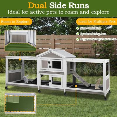 Show full view: Petscosset 93-in Wooden Indoor Small Pet Hutch with Double Run, Gray, 93 x 22.1 x 35-in slide 4 of 8