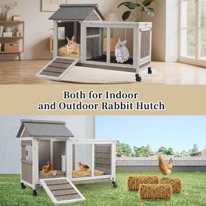 Petscosset 38-in Wooden Indoor Small Pet Hutch with Wheels, Gray, 38 x 17.5 x 29.5-in