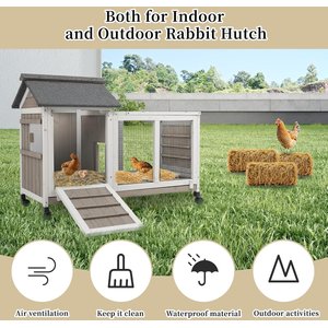 Petscosset 38-in Wooden Indoor Small Pet Hutch with Wheels, Gray, 38 x 17.5 x 29.5-in