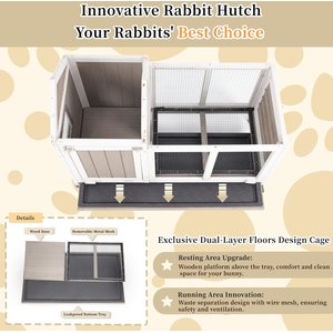 Petscosset 38-in Wooden Indoor Small Pet Hutch with Wheels, Gray, 38 x 17.5 x 29.5-in