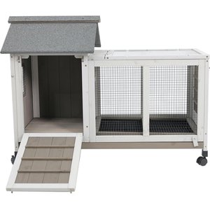 Petscosset 38-in Wooden Indoor Small Pet Hutch with Wheels, Gray, 38 x 17.5 x 29.5-in