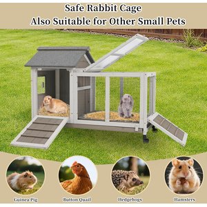 Petscosset 38-in Wooden Indoor Small Pet Hutch with Wheels, Gray, 38 x 17.5 x 29.5-in