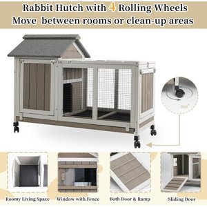 Petscosset 38-in Wooden Indoor Small Pet Hutch with Wheels, Gray, 38 x 17.5 x 29.5-in