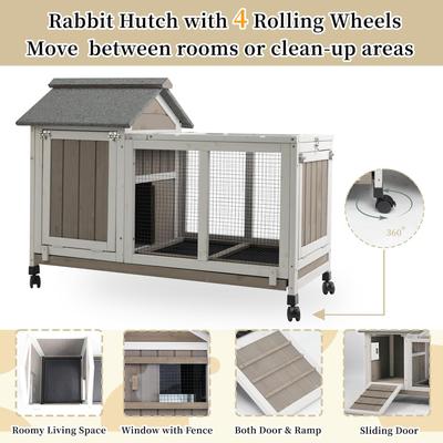 Show full view: Petscosset 38-in Wooden Indoor Small Pet Hutch with Wheels, Gray, 38 x 17.5 x 29.5-in slide 3 of 7